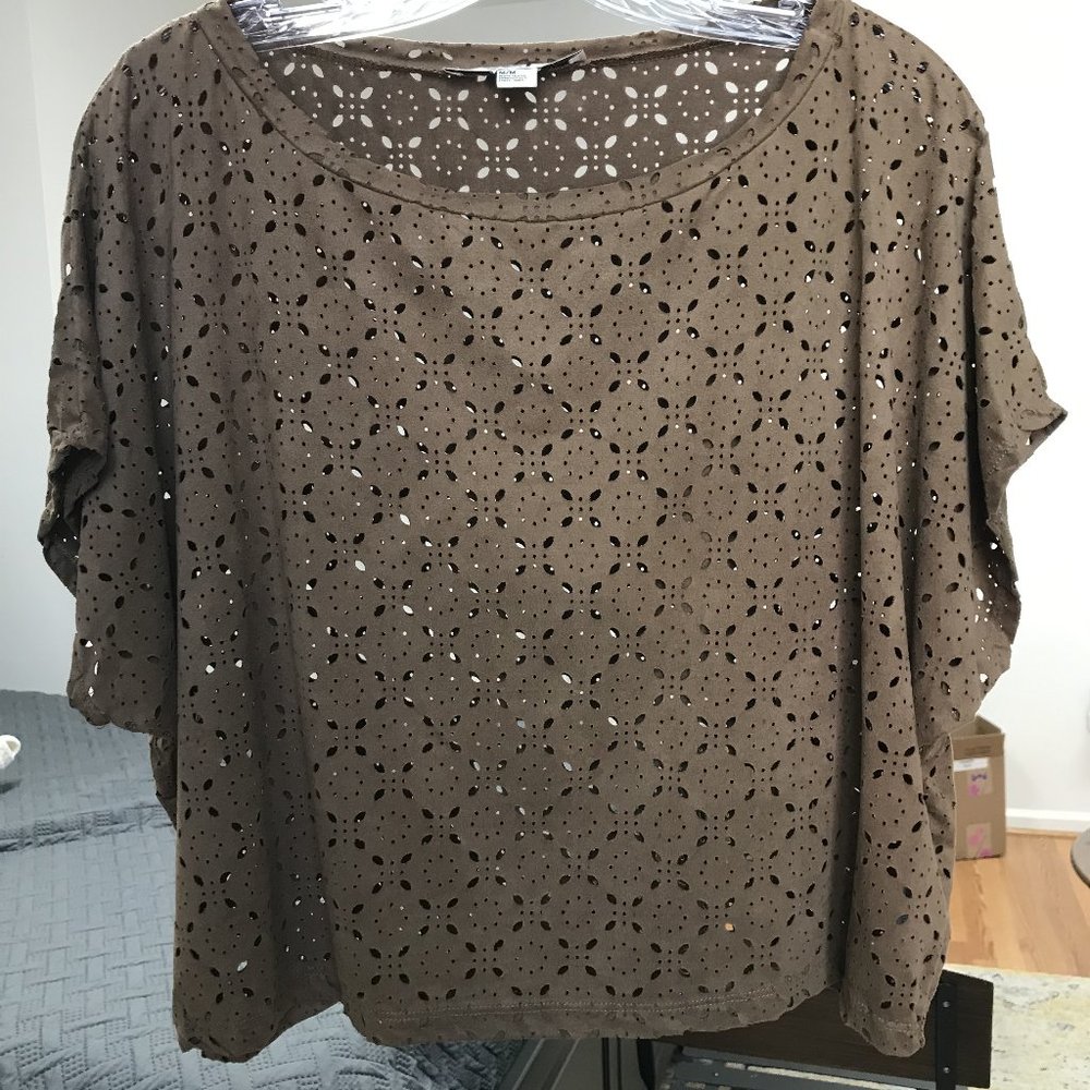 Forever 21 Brown Suede Cutout Short Sleeve Top